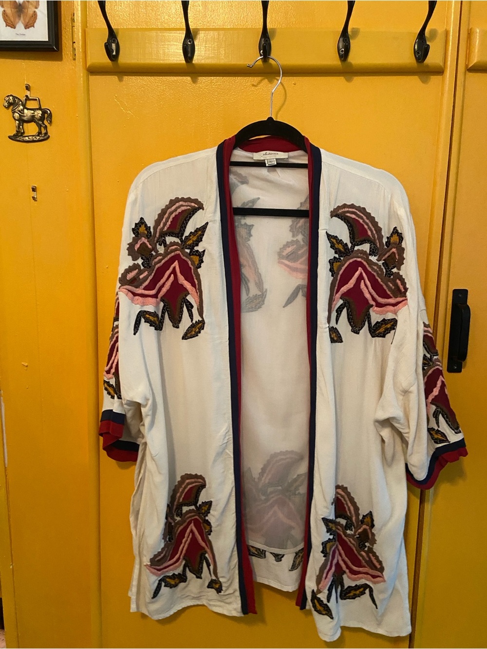 elevenses White Kimono-Style Shirt with Maroon & Navy Trim